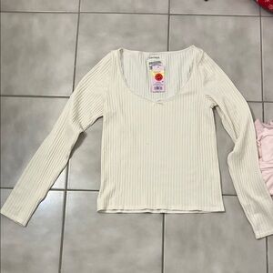 Cream Ribbed Top